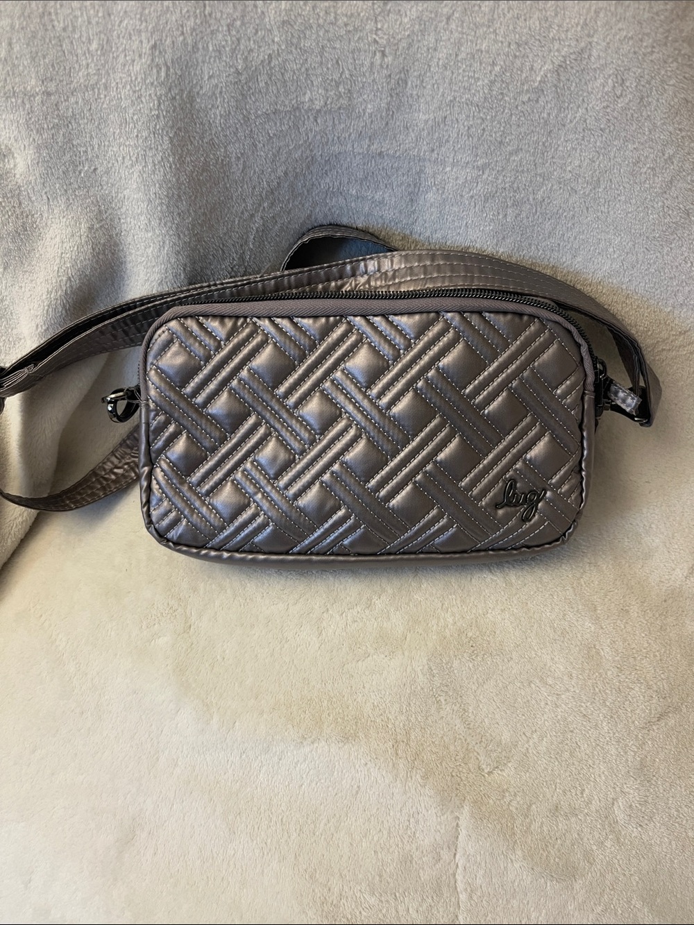 Lug Metallic Coupe XL Quilted Crossbody Bag - Gunmetal